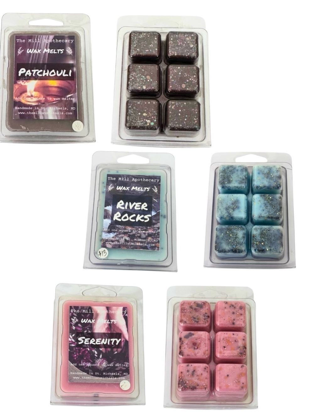 Wax Melts - Patchouli, River Rocks, Serenity set of 3